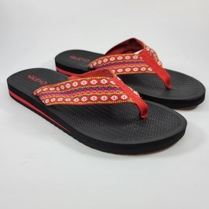 Qleyo Womens Thong Fabric Strap Flops Size 7